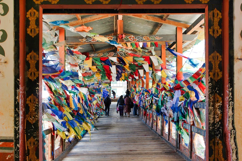 Buddhist flags and Monastery, Thimphu, Bhutan