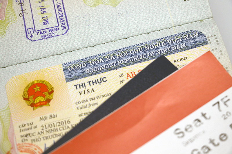 Travel with kids: Vietnamese visa sticker in a passport.