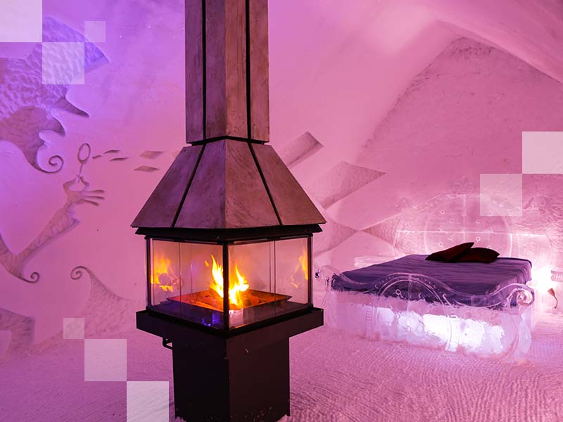 Drift into your dreams on ice beds such as these at Quebec’s Hotel De Glace