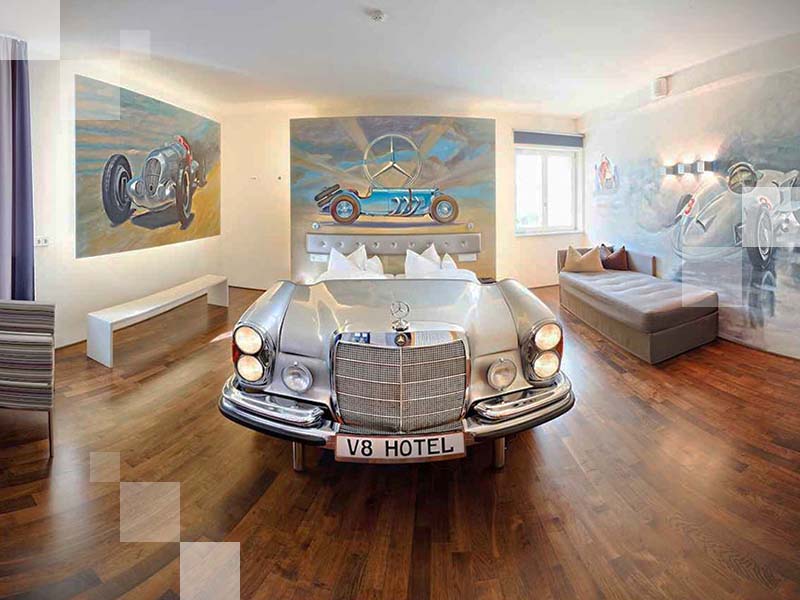 Cars, spanners, wheels, grease – find all manner of motor-related motley at V8 Hotel