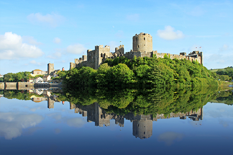 view of romantic film location Pembroke Castle, Pembroke, Wales