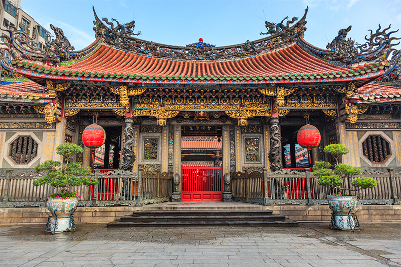 Colourful roof and decorations at Longshan Temple, Taipei, Taiwan